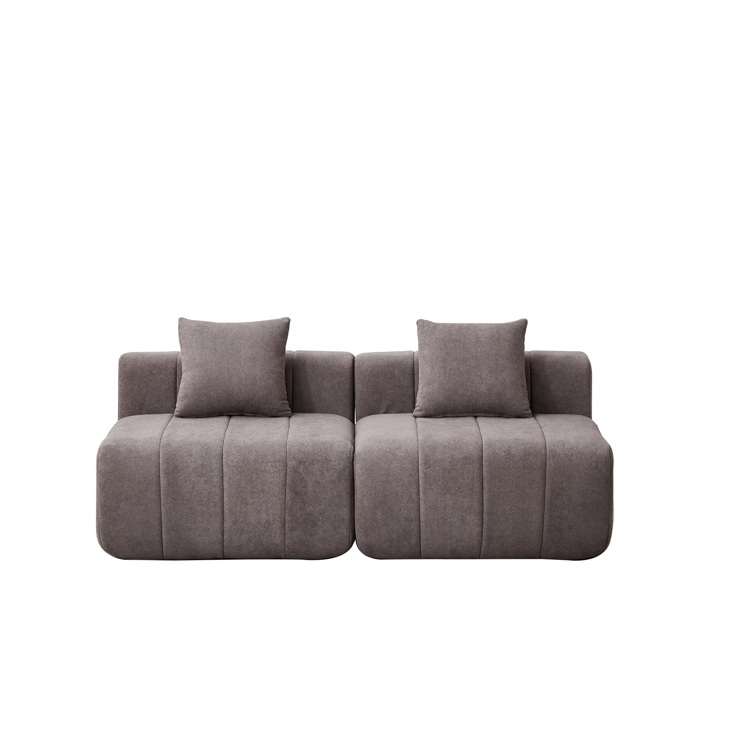 Sofá modular de chenilla de 2 plazas, diseño de piano, 2 almohadas, sin