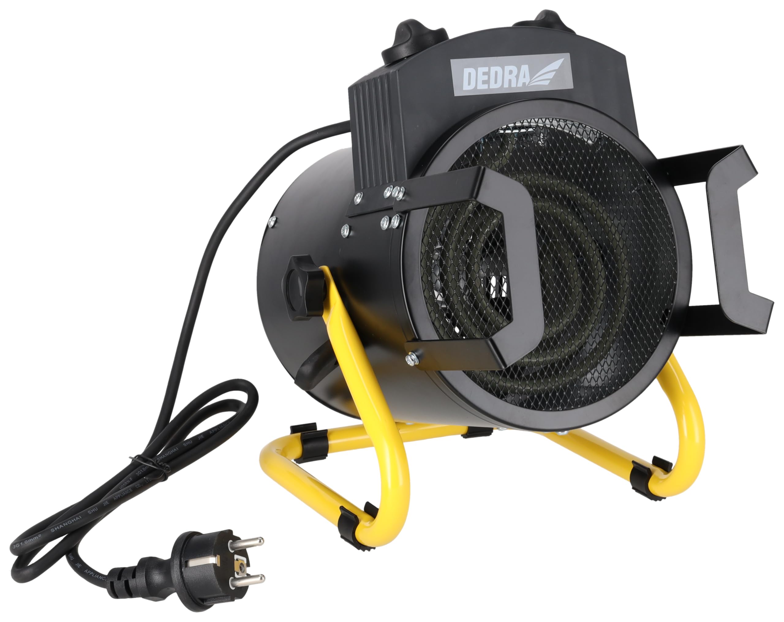 DEDRA Canon à Chaleur Électrique 2 kW (2000W) – Chauffage d'Appoint Portable 230V – Souffleur à Air Chaud pour Garage, Cave, Atelier – Thermostat, 3 Modes (Rond Noir DED9930B)