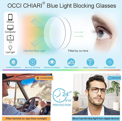 Miniatura 4 de OCCI CHIARI Anteojos de lectura bifocales anchos para hombres con bloqueo azul de transición (1.0 1.5 2.0 2.5 3.0 3.5)