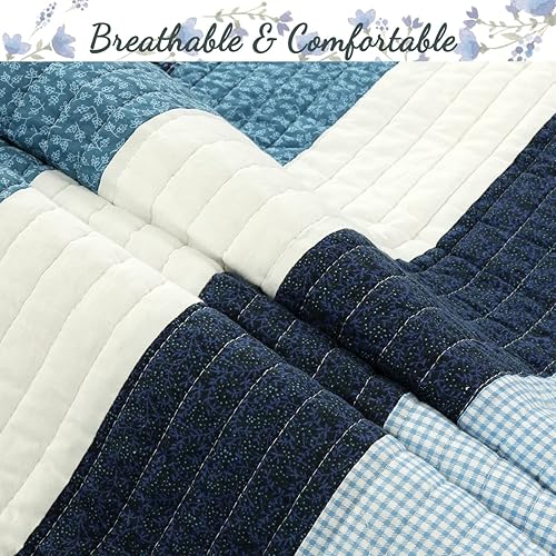 Miniatura 6 de Cozy Line Home Fashions Daniel Denim - Juego de ropa de cama reversible de algodón a cuadros azules