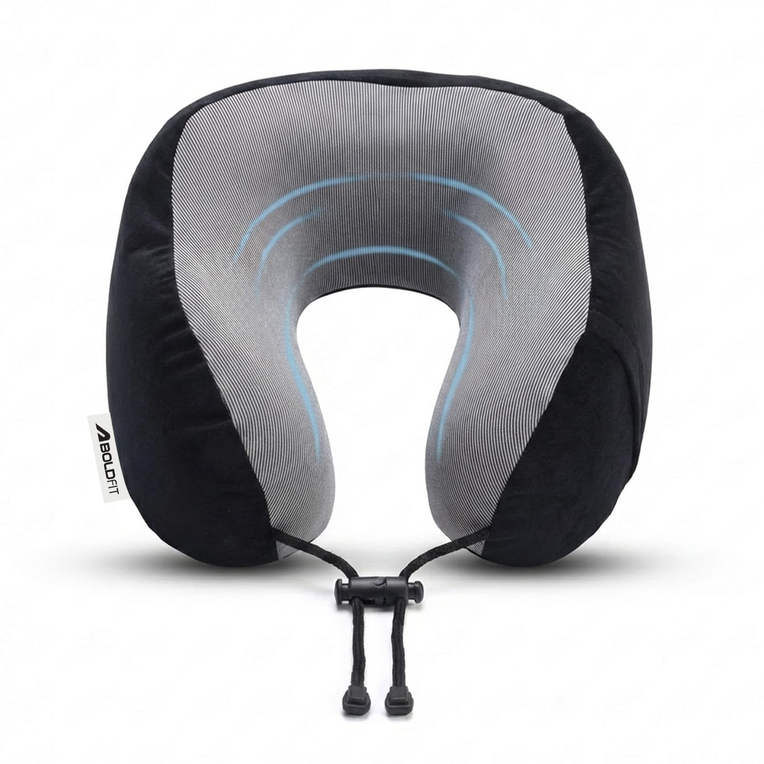 Boldfit Neck Pillow for Flight Travel Premium Memory Foam Neck Pillow for Travelling Soft Travel Pillow Adjustable Travel Neck Pillow Support for Sleeping Comfortable Head Support Neck Pillow - Black