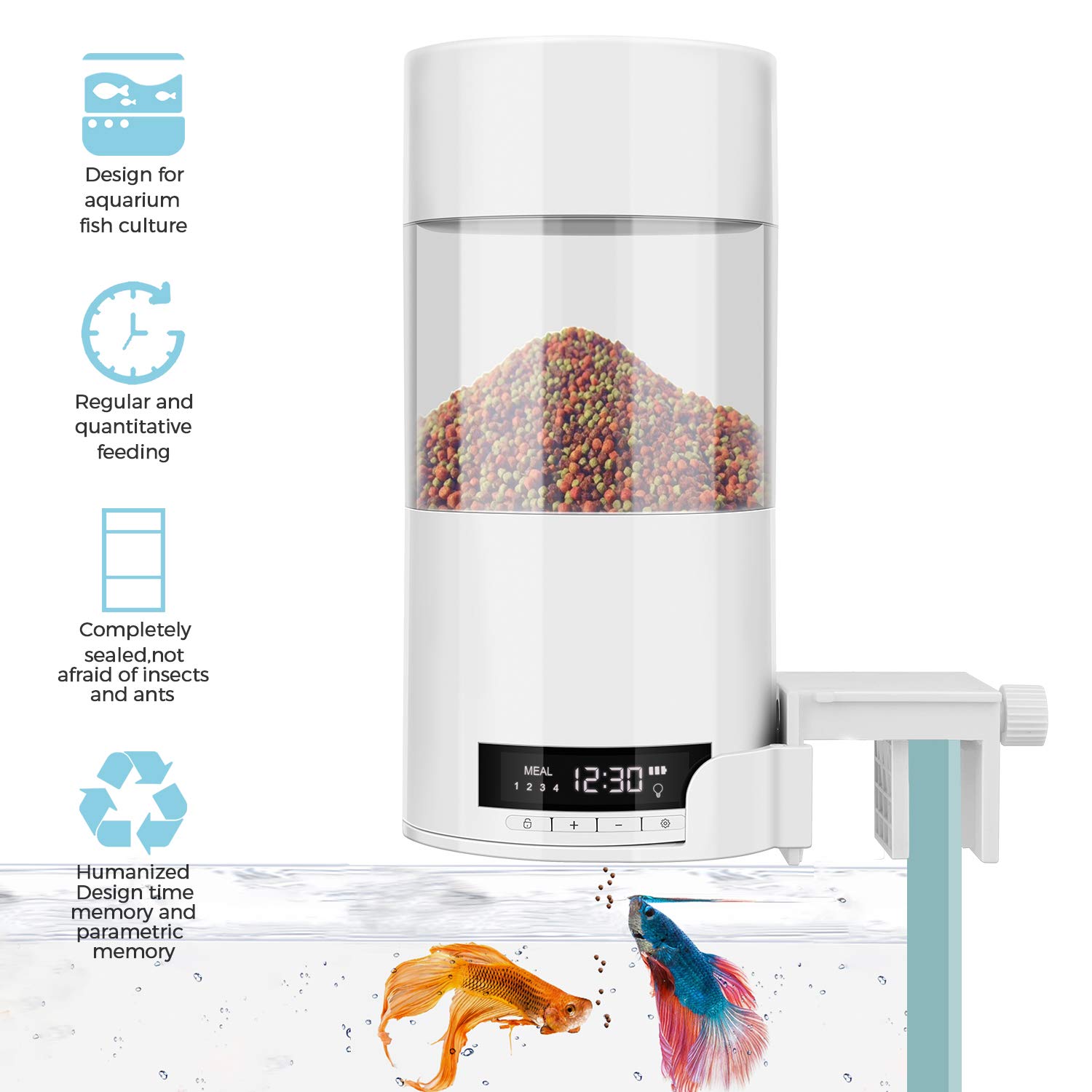 Distributore automatico per pesci da 500 ml, per acquario o piccolo acquario per tartarughe, per l'alimentazione in vacanza o in vacanza