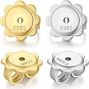 Earring Backs, Hypoallergenic Replacements for Stud Sterling Silver Locking Flat Earrings Backs Safety Lifter