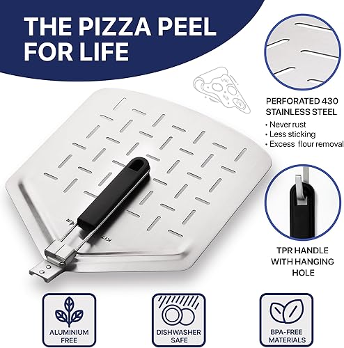 Miniatura 3 de Kit de fabricación de pizza de 14 pulgadas (juego de 2) – Cuchillo de corte de pizza de 14 pulgadas con cubierta de hoja + cáscara de pizza de acero