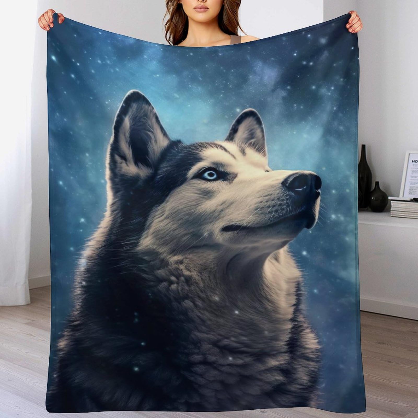 Couverture chien husky plaid polaire doux grand format 130x150 drap de lit