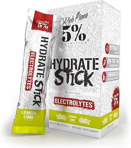 5% Nutrition Paquetes de hidratación Hydrate Stick | Paquetes de mezcla de polvo de electrolitos deportivos con agua de coco | Paquete de 2 |