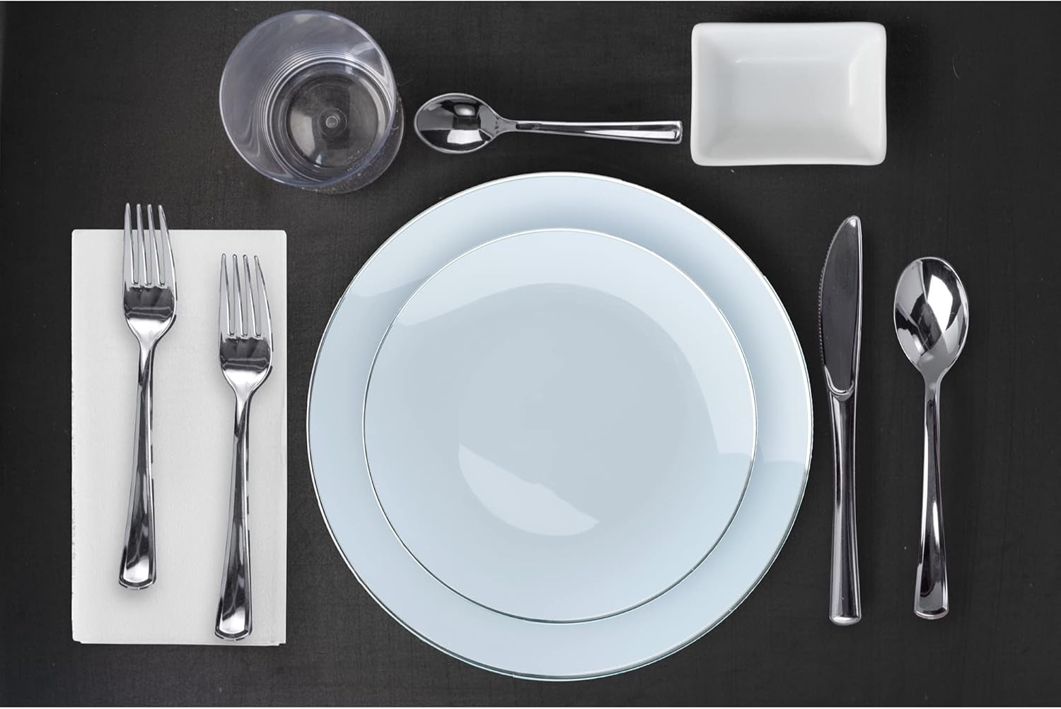 Trendables Disposable Plate Set with Cutlery - Sage Silverware Set Includes 40 Plastic Plates, Forks, Spoons, Knives and Dessert Spoons