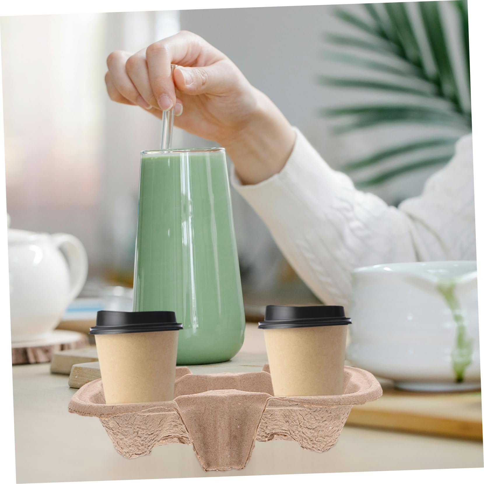 Didiseaon Portavasos de Papel Pulpa 2 Agujeros para Llevar Bebidas, Soporte Ligero y Resistente para 2 Tazas en Casa o Fiestas, Paquete de 50 Unidades