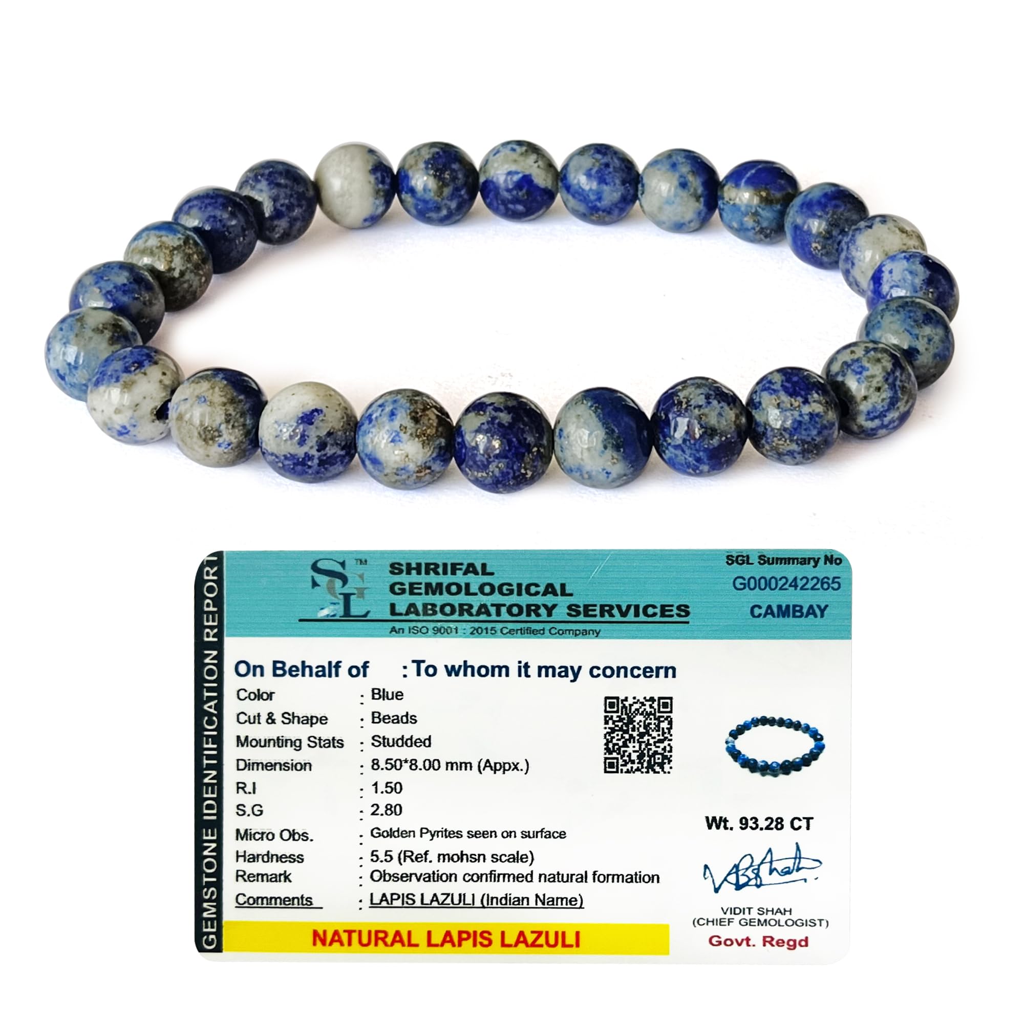 Natural Lapis Lazuli Bracelet for Men and Women - Original Blue Crystal Bracelet with Lab Certificate for Throat Chakra, Better Communication, Good Luck and Reiki Healing – 8 MM Beads (7.5 Inch) (B0D63KZSDH) Amazon Price History, Amazon Price Tracker