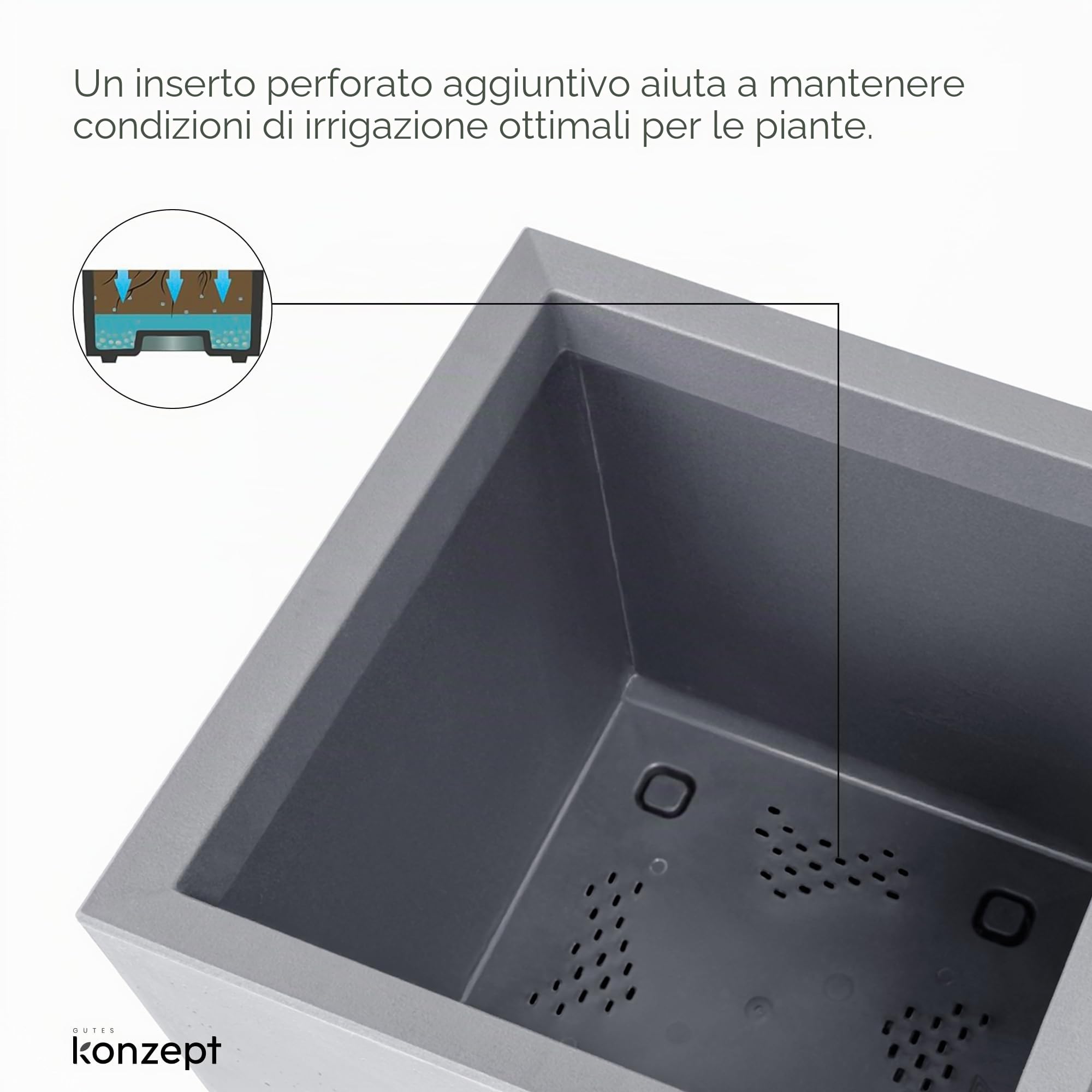 KONZEPT Grande vaso per piante su rotelle, per interni ed esterni, 40 x 40 x 60 cm, grigio effetto cemento, in materiale riciclato al 100%, ideale per soggiorno, giardino e terrazza