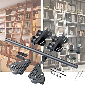 Amazon.com: Retractable Sliding Ladder Library Hardware Rolling Full ...