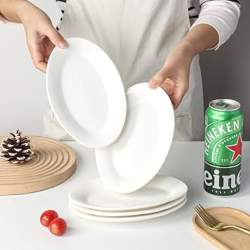 8 Inch Oval Ceramic Plate Set of 8, Ceramic Salad Plates Set