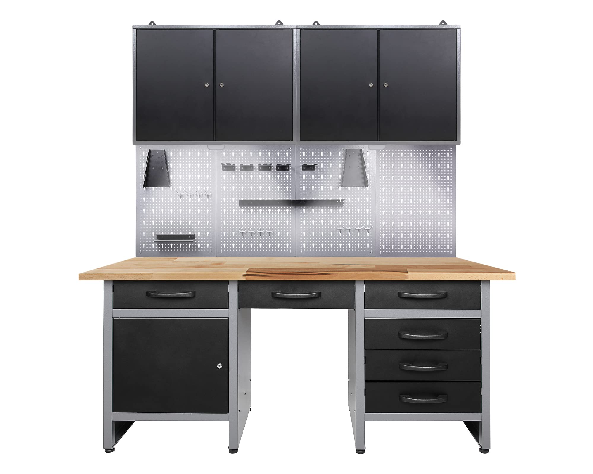 Ondis24 Werkstatteinrichtung mit LED Beleuchtung, 160 cm breit, Werkbank, Werkzeugschrank, Werkzeugwand