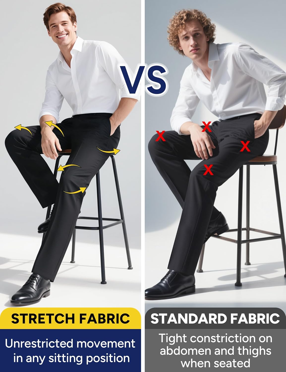 Men's Stretch Dress Pants with Expandable-Waist 3 Fits: Slim Fit/Classic Straight/Big & Tall - Image 3