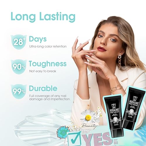 Vista 8 de ROSALIND Gel de extensión transparente, 2 piezas de 1 onza/1.0 fl oz kit de gel de uñas transparente constructor transparente, tubo de polietileno