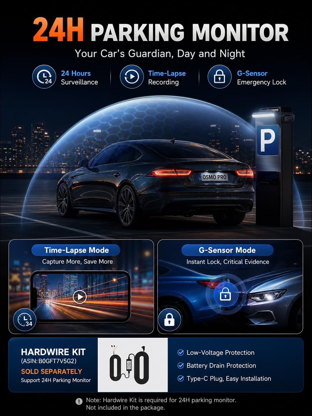 4K+1080P Dash Cam Front and Rear, Osmo Dashcam pro with STARVIS Night Vision, Multi-Vent Dash Camera for Cars, Built-in GPS, G-Sensor & Loop Recording, 5.8GHz WiFi, with 64GB Card, 24H Parking Mode