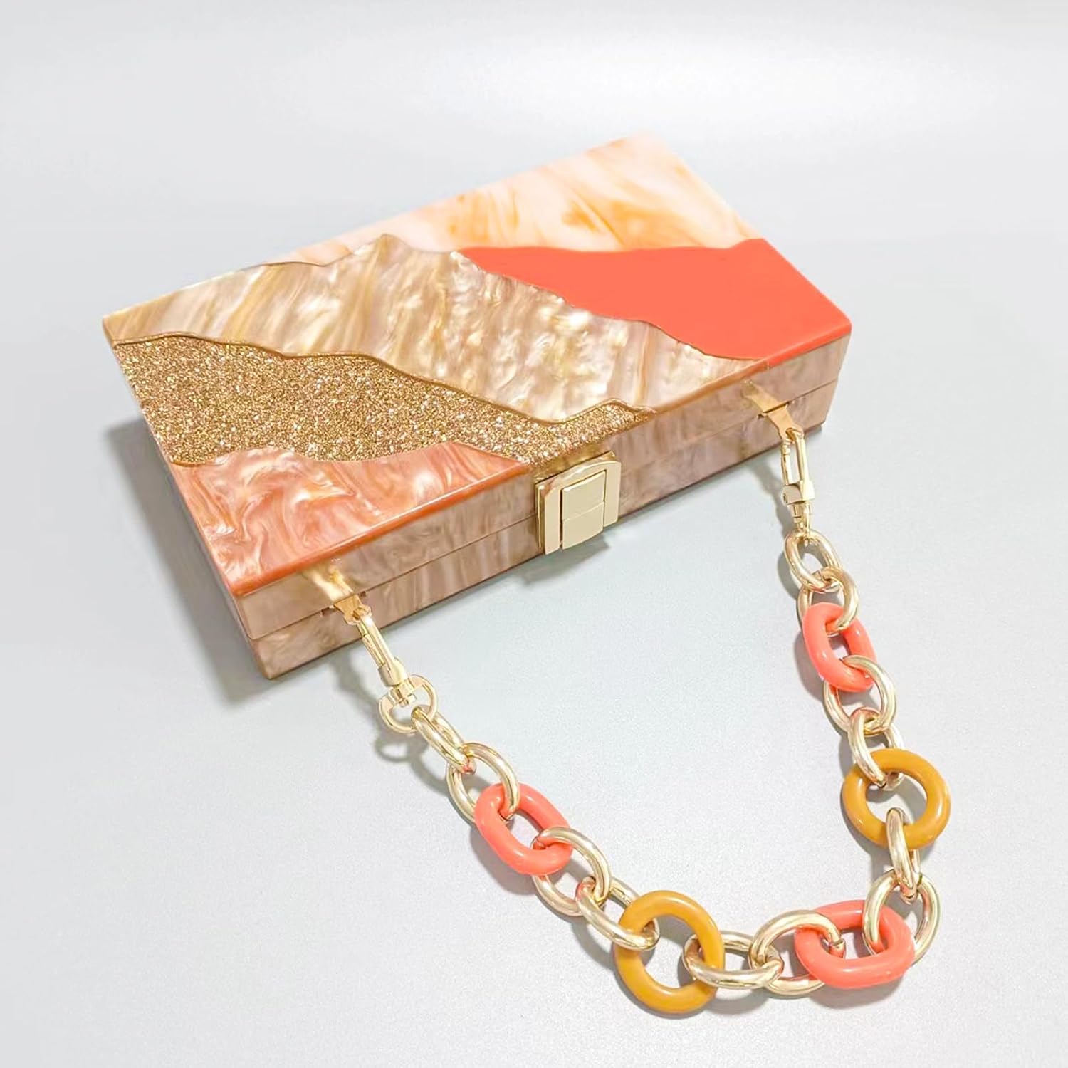 Acrylic Evening Bag, Clutch Purses for Women, Colorful Geometry Motifs Crossbody Bag for Wedding Party(Style 2) - Image 5