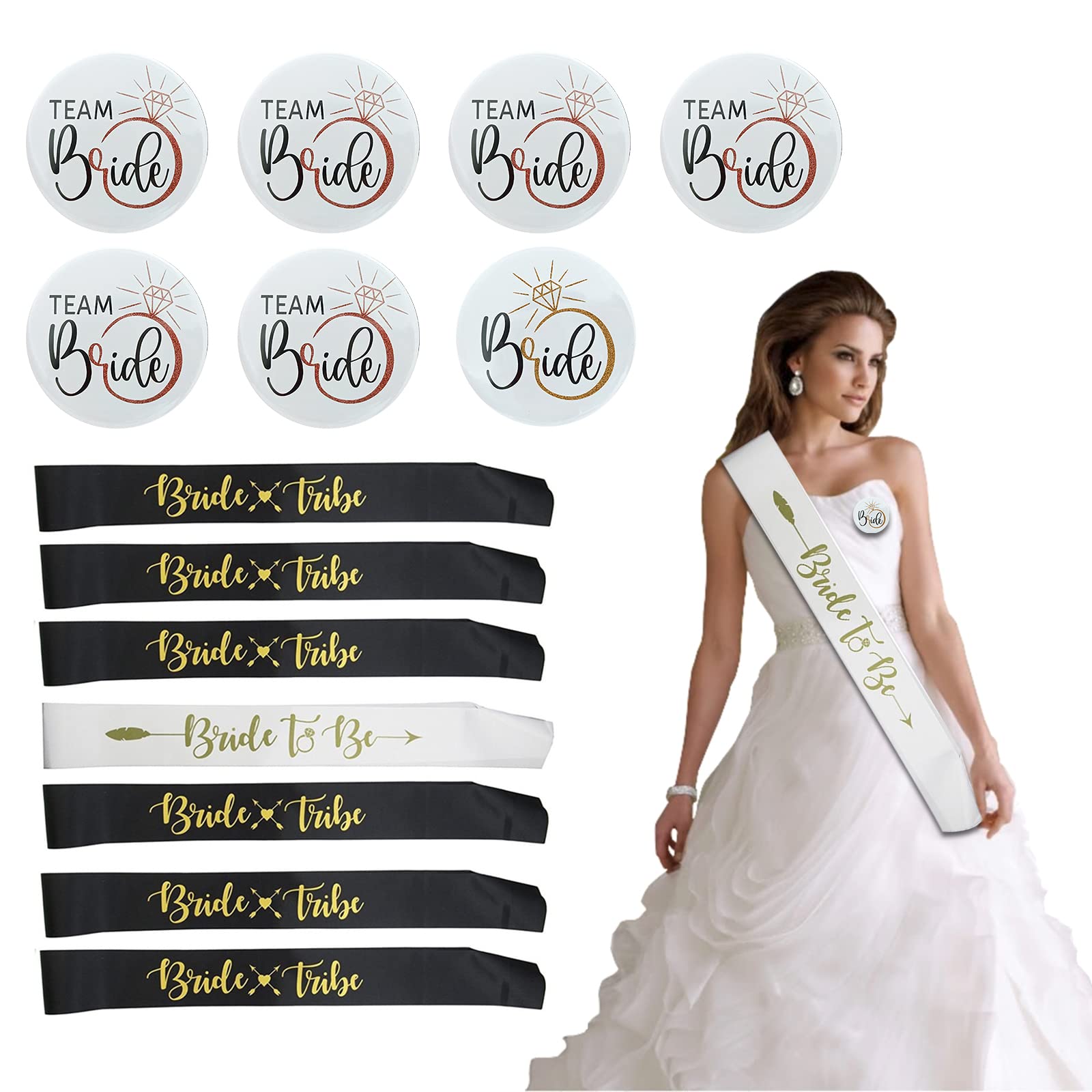 Kit Addio Al Nubilato 14 Pezzi - Spille 'Bride' E 'Team Bride', Fasce In Raso, Per Feste E Matrimoni - Foto 7