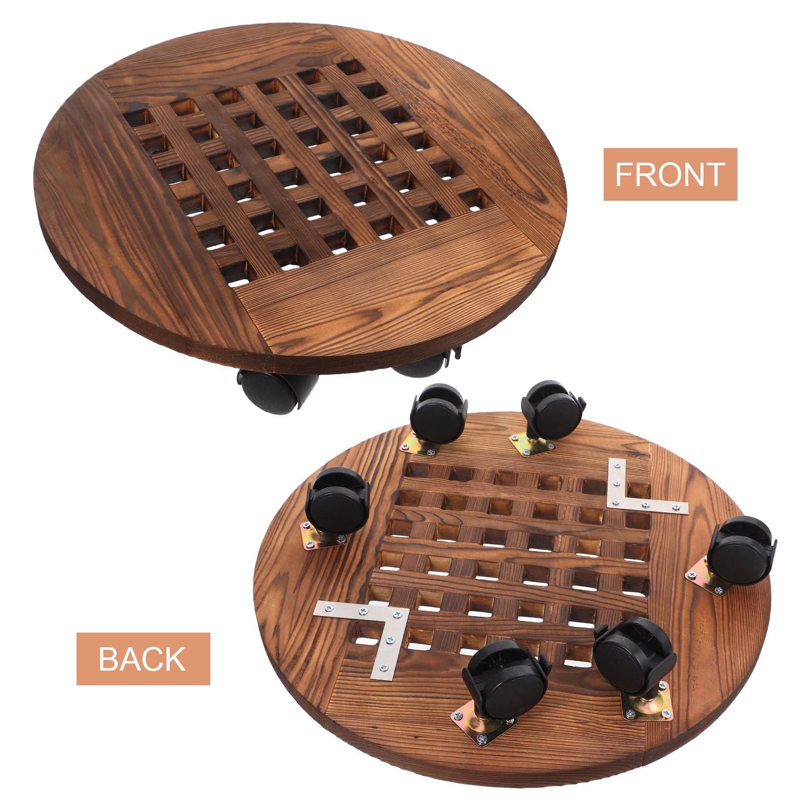 GALPADA Support à Plantes à Roulettes Base Circulaire 40 CM et Chariot en Bois pour Pots Ronds pour Intérieur et Extérieur