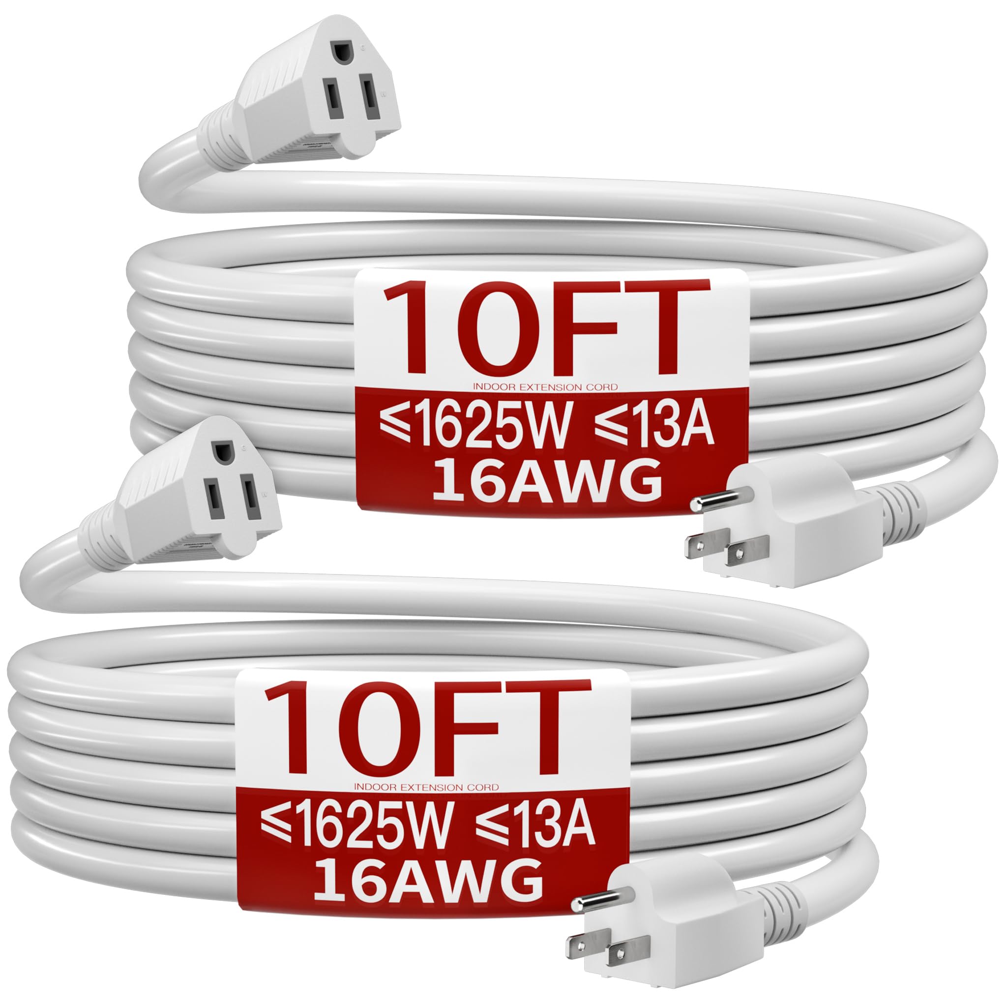 Skrizcable 16/3 Short Extension Cord 10FT 2Pc, White Extension Cord Indoor
