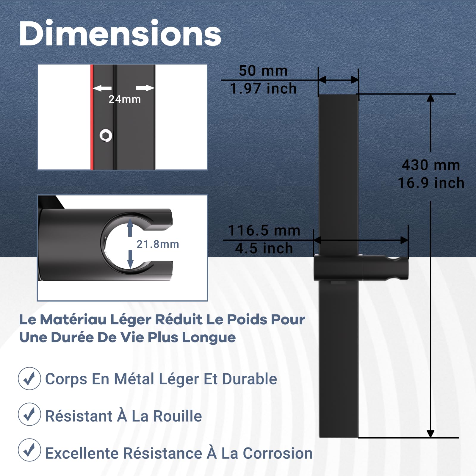 Barre de Douche sans Perçage Barre de Douche Adhésif avec Support de Pommeau de Douche Hauteurs et Angles 120° Réglables 120° Montage par Collage ou Perçage