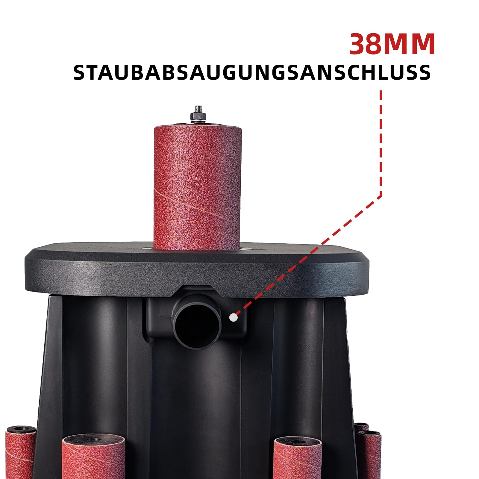 BUCKTOOL Amoladora de husillo de 450 W, lijadora oscilante de husillo | 1000-1800 rpm de velocidad variable, 6 manguitos de lijado, oscilación de 16 mm y extracción de polvo para bordes y contornos