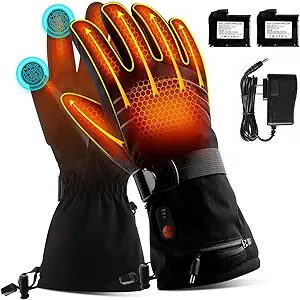 Rechargeable Heated Gloves for Men Women, 7.4V 6400 mAh Electric Battery Ski Gloves, 3 Heating Levels, Waterproof Touchscreen for Outdoor Work, Arthritis, Motorcycle, Cycling