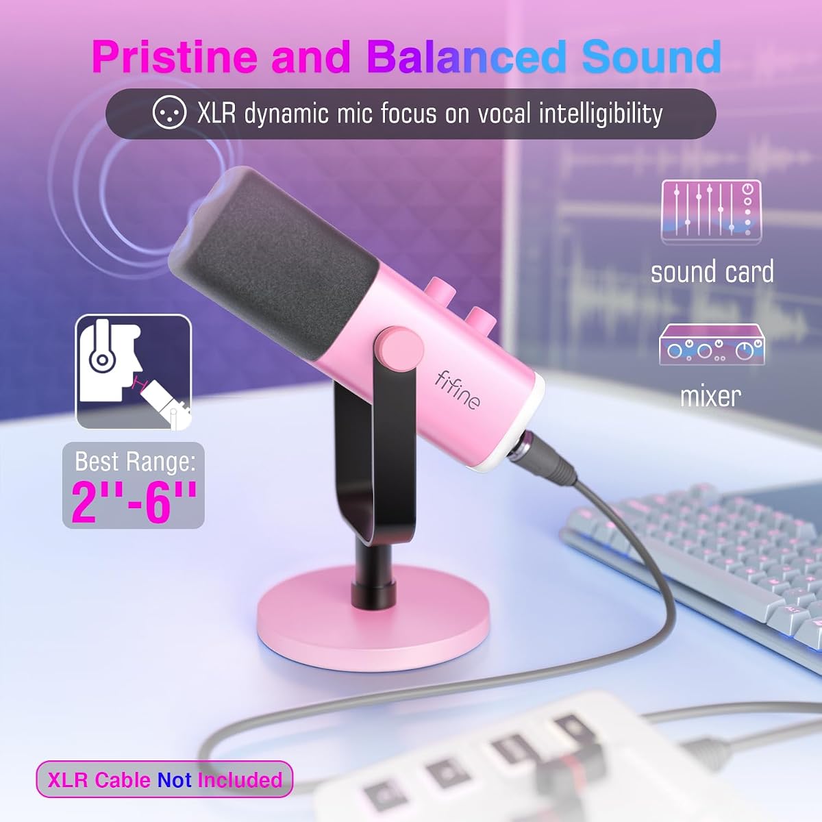 FIFINE Micrófono para juegos XLR/USB con brazo de pluma, micrófono dinámico de transmisión con RGB, perilla de ganancia, conector para auriculares, soporte de brazo de micrófono de metal ajustable para grabación, Podcast-AM8P+CS1P