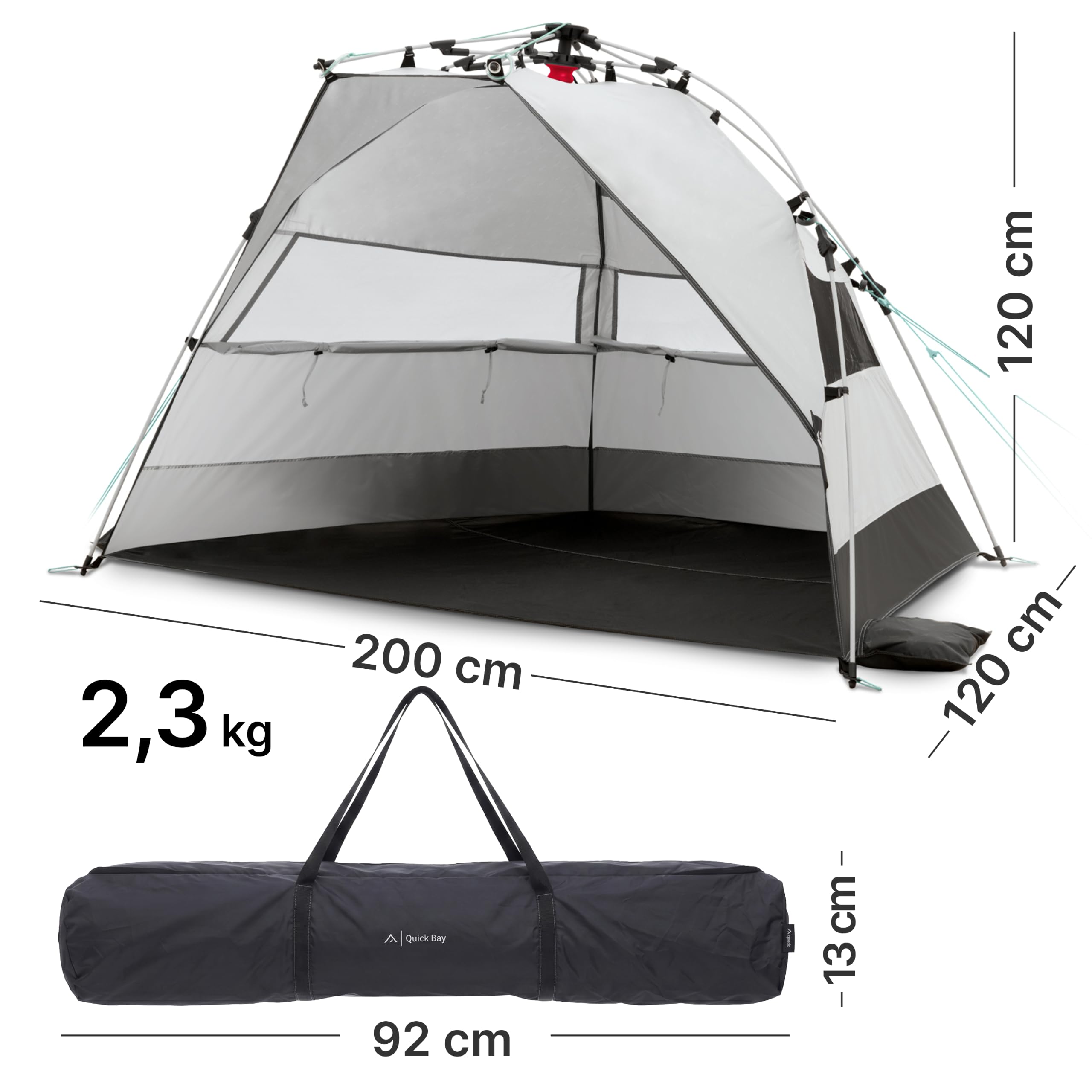 qeedo Quick Bay Strandmuschel UV-Schutz 80+ 360° Panorama View leichtes Strandzelt Quick-Up-System 2 Personen