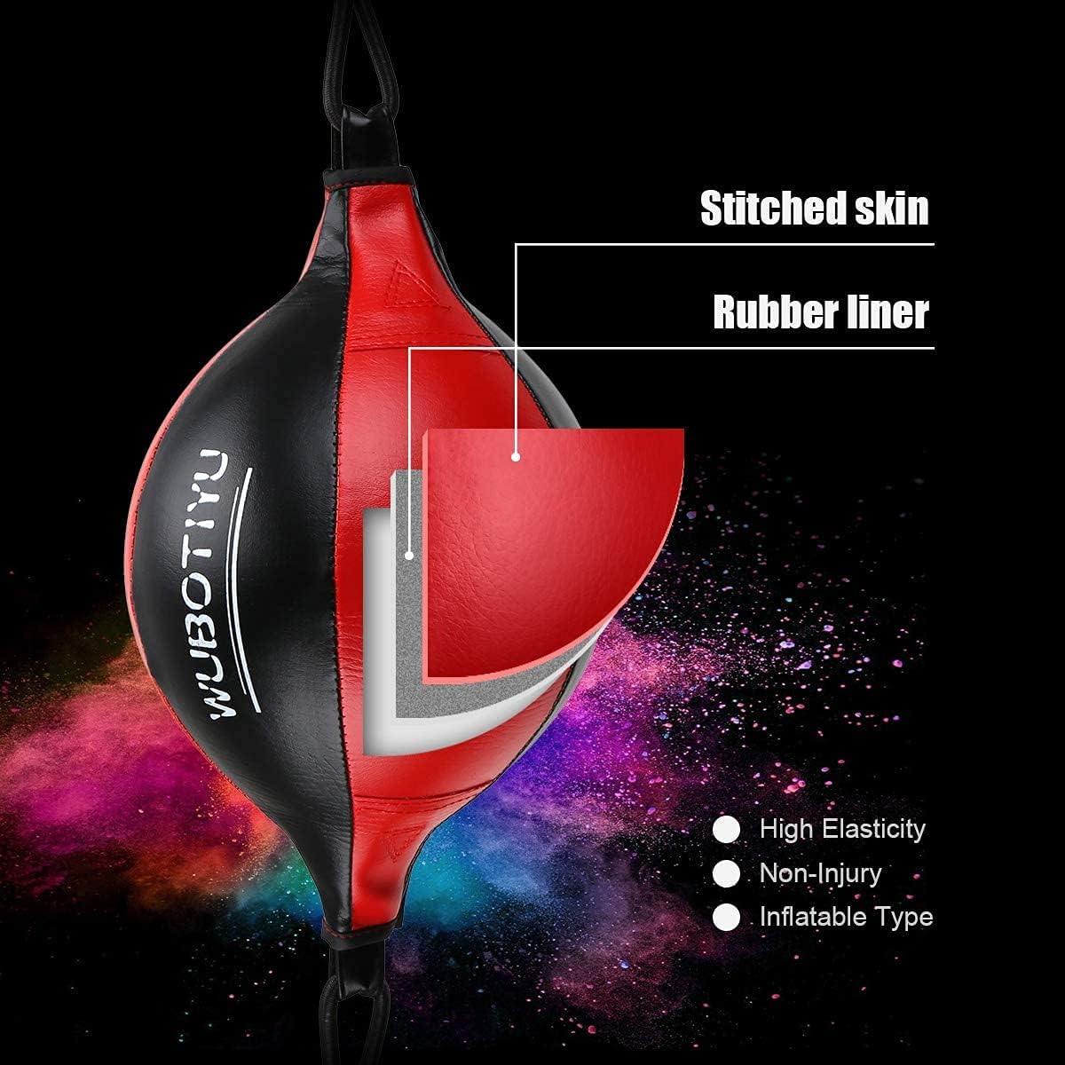 HUINING Double-ended Leather Speed Ball Universal Suspended Boxing Ball MMA Muay Thai Ceiling Training Sandbag (Black Red) - Image 3