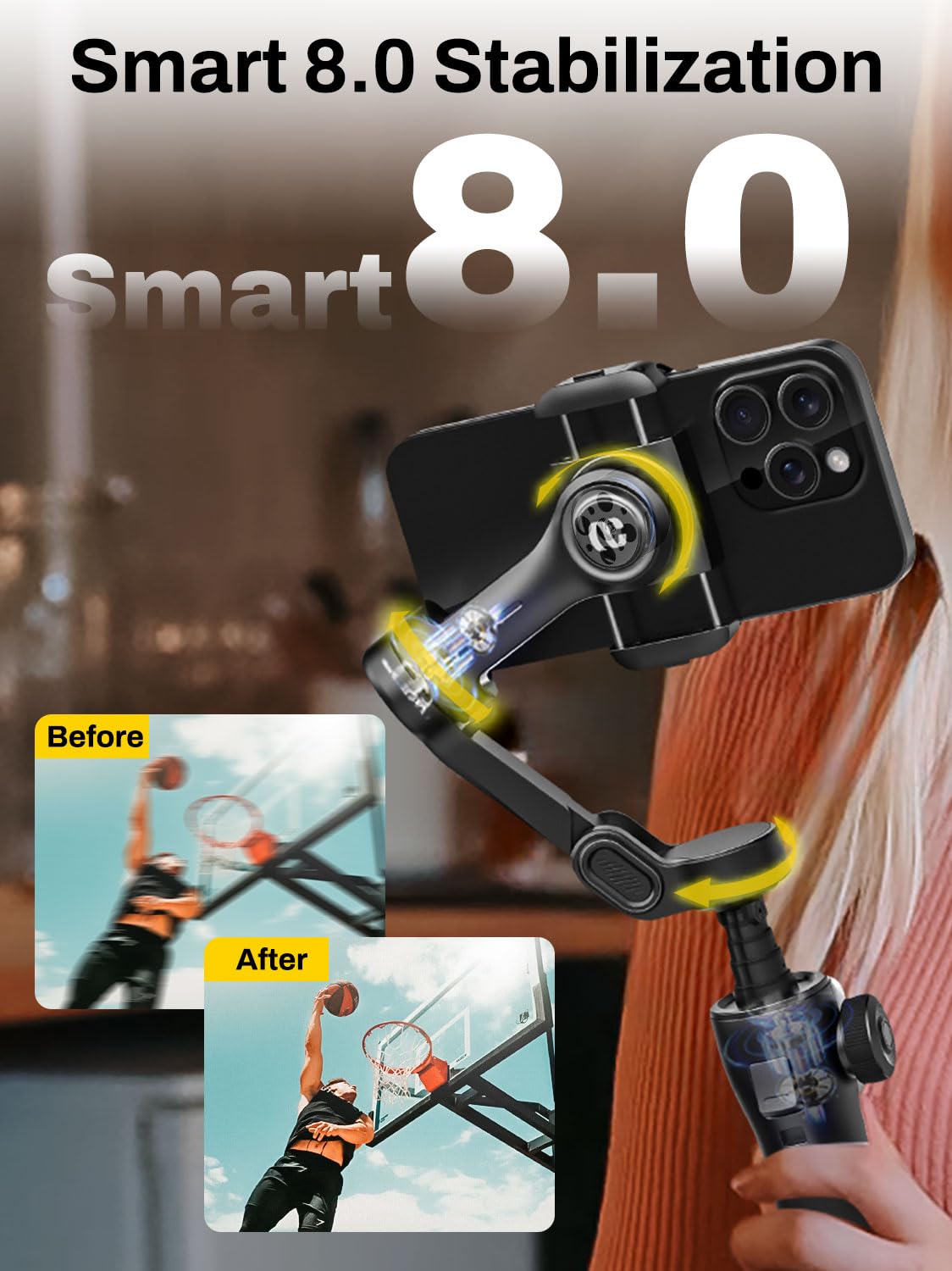 AOCHUAN Estabilizador de cardán de 3 ejes para iPhone, cardán de smartphone con barra de extensión de 7.8 pulgadas, pantalla OLED, estabilizador de teléfono con seguimiento facial, control de gestos