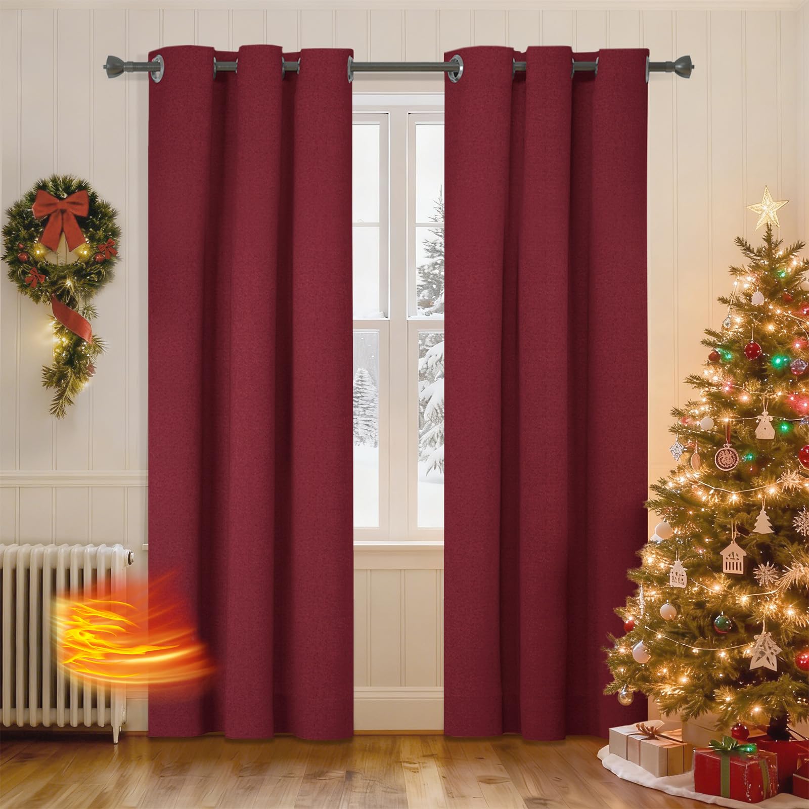 Ystyle Curtains Set of 2, 100% Blackout Curtains, 55 x 110 Inch, Thermal Curtain Against Cold and Heat, Linen Look, Opaque Living Room, Sound Insulation Curtain with Eyelets, Bedroom, Red โ image 1