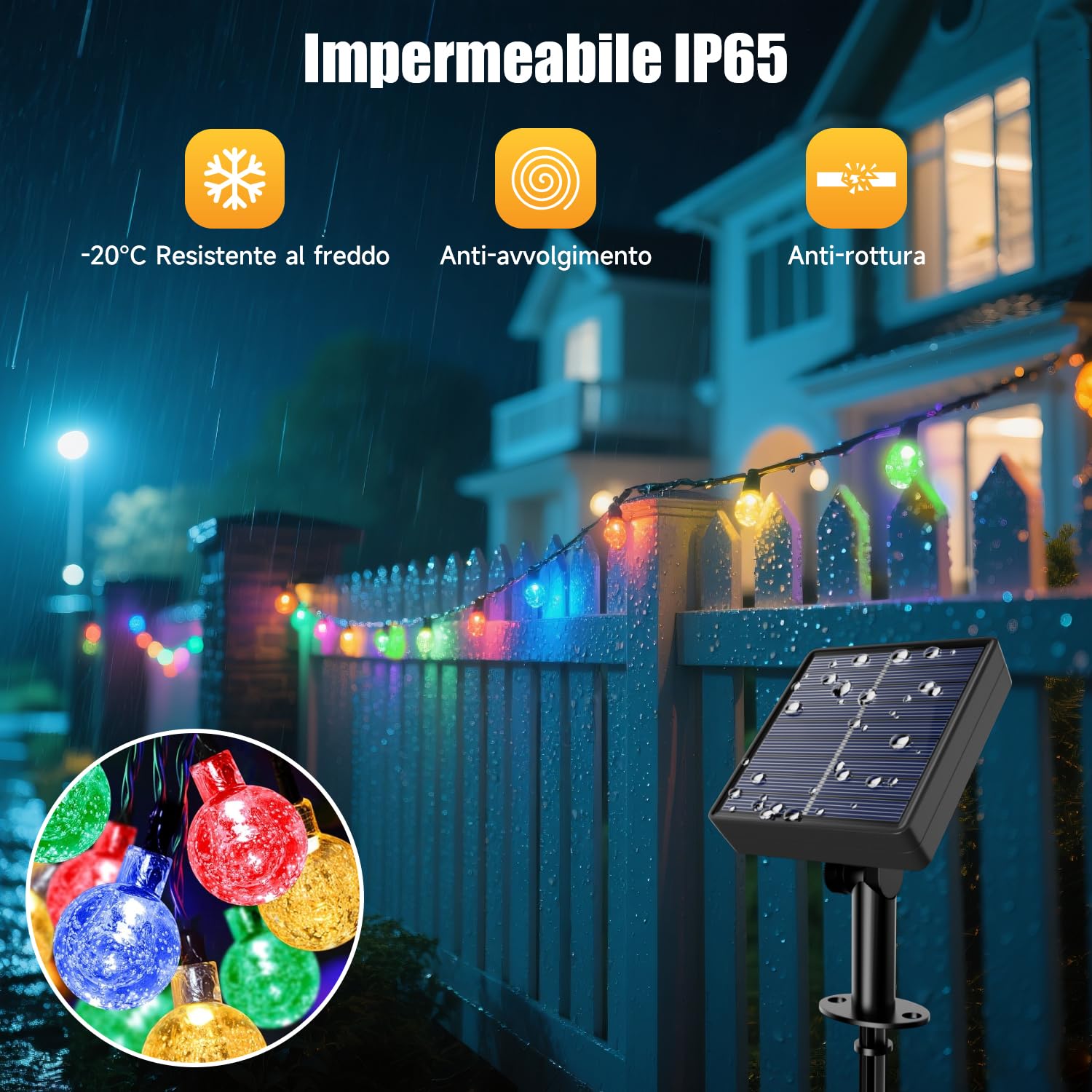 Catena Luminosa Solare Da Esterno 10m 100 LED - IP65 Impermeabile Con Pannello Ad Alta Efficienza - 3