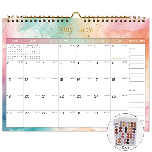 Lbylyhxc 2026-2027 Calendar - Includes July 2026 to December 2027-18 Monthly Wall Calendar 2026-2027, 11 x 8.5 Inches.Thick Paper with Julian Dates and Block for New Year and Christmas Presents (Colorful)