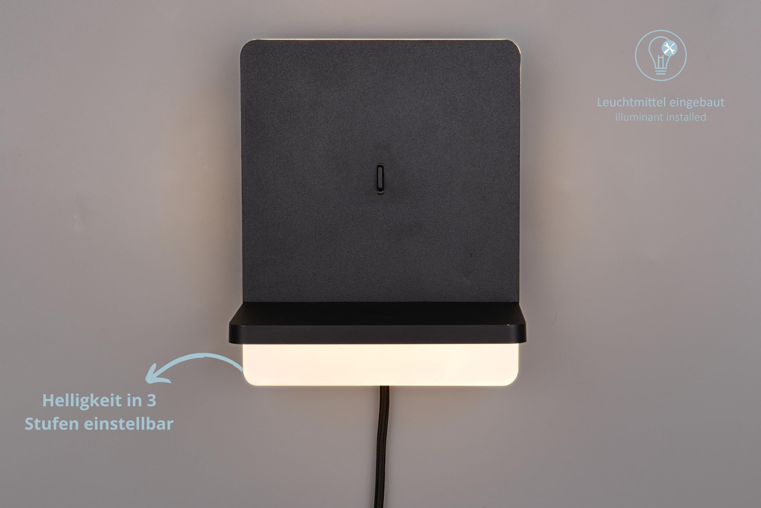 LED Wandlampe Filipp, Wandleuchte, FLEXconnect, USB & USB-C Anschluss, induktive Ladestation, dimmbar mit Schalter, Höhe 20 cm, Breite 16 cm, schwarz matt