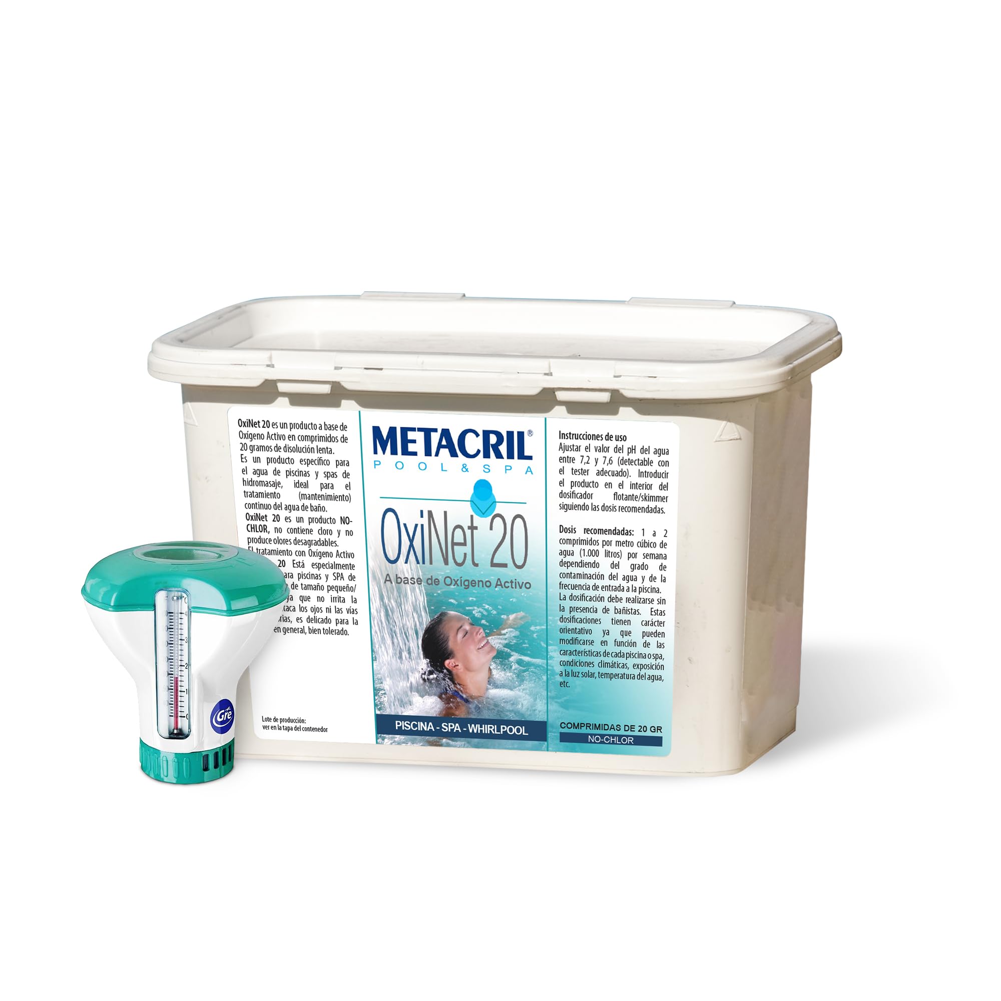 Oxygène Actif – Tablettes de 20 GR – Boîte kg.1,2 + Doseur Flottant avec thermomètre
