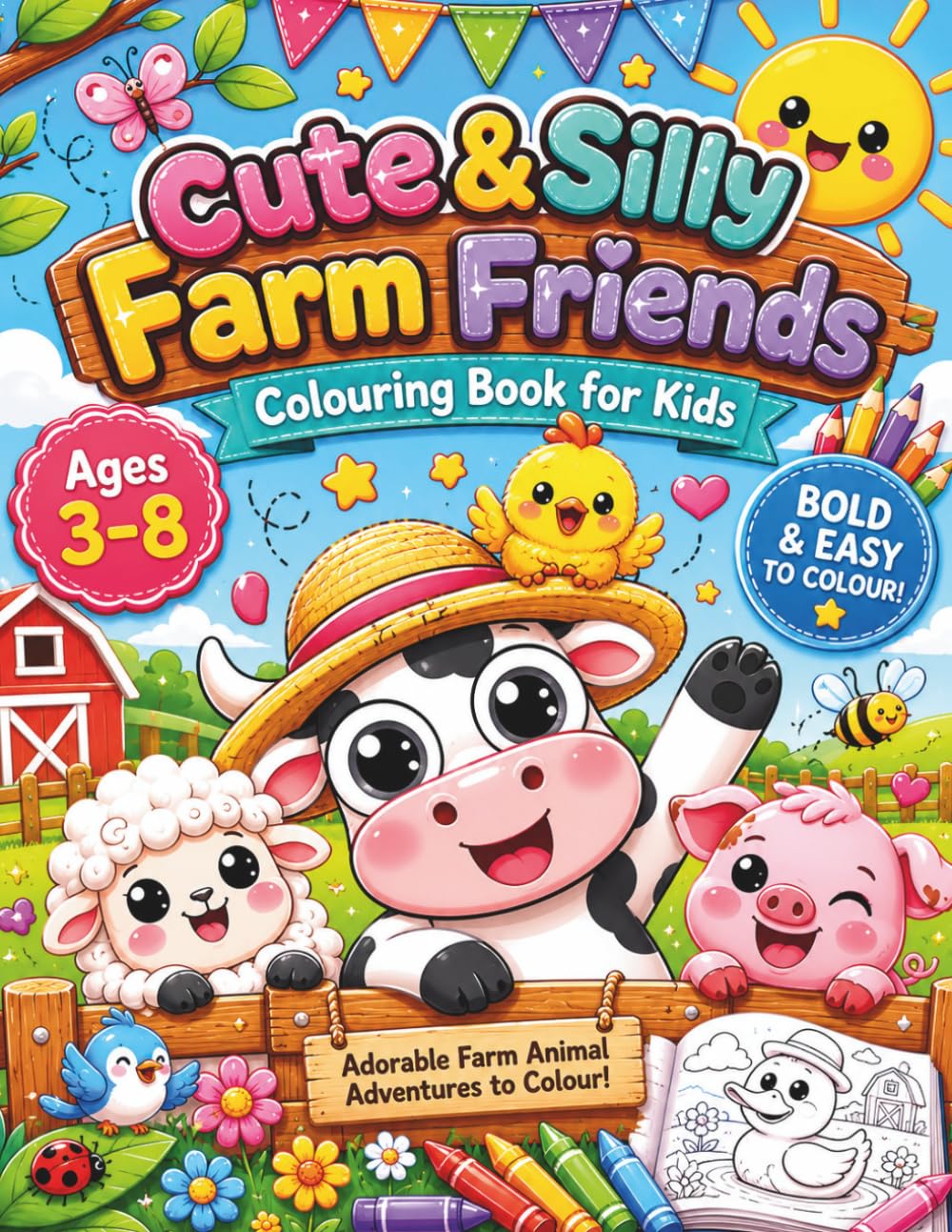 Cute & Silly Farm Friends Coloring Book for Kids: Adorable Farm Animal Adventures with Bold Easy Pages, Cute Countryside Scenes, Silly Animals & Relaxing Coloring Fun for Toddlers and Kids Ages 3-8