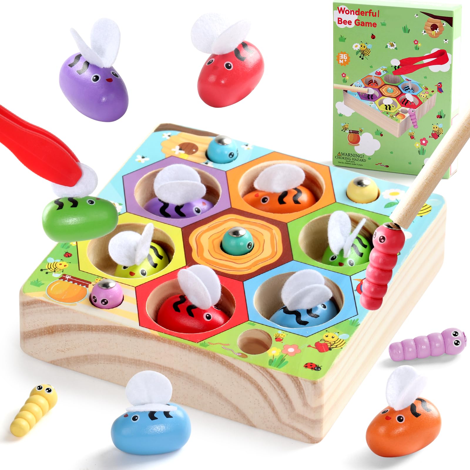 Juguetes Niños 2 Años Juguetes Montessori 2-En-1 Juego de Pesca Magnético de Madera Regalo Niña Niño 2 3 4 Años Juegos Educativos Motricidad Fina y Reconocimiento Colores Juegos 2 Años