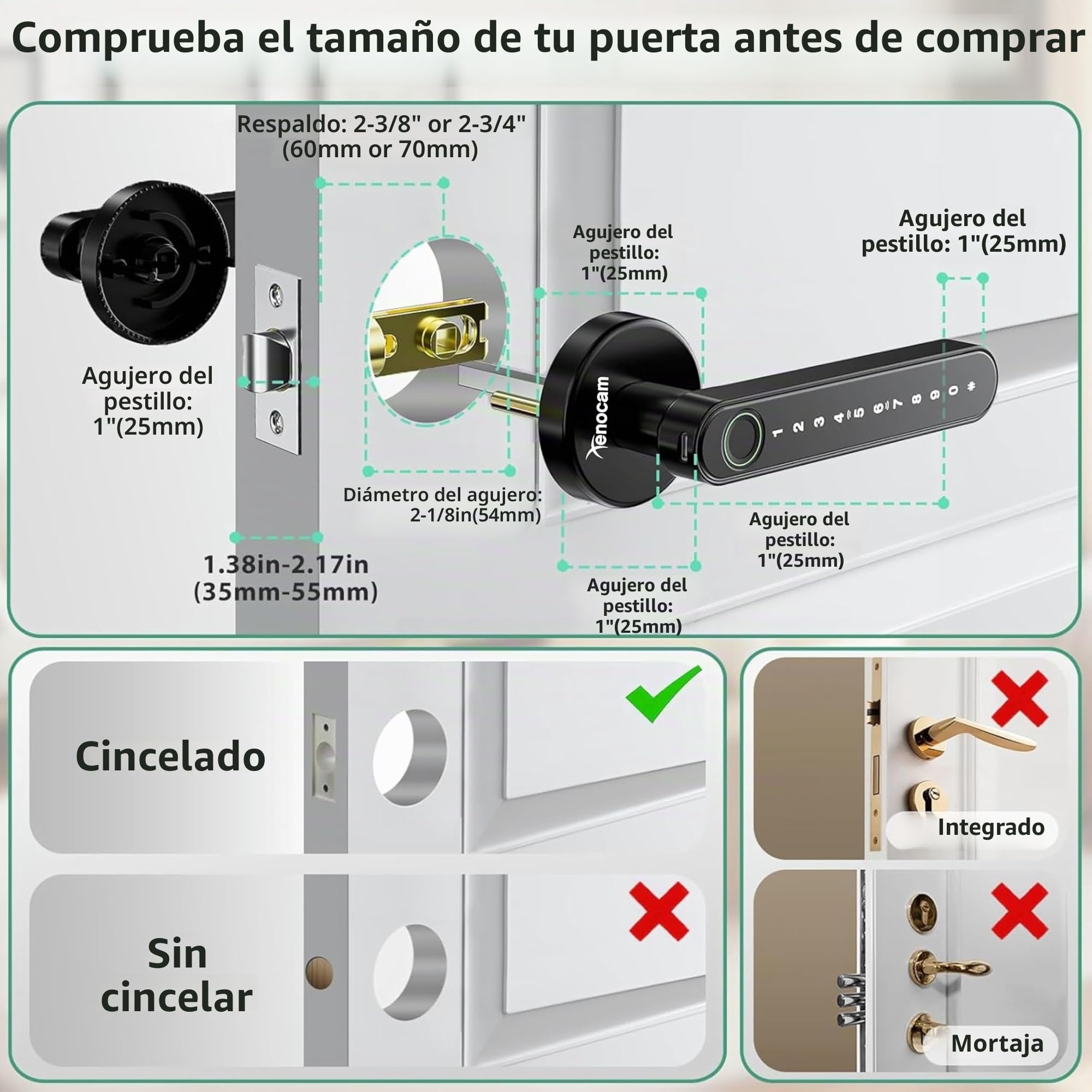 Cerradura de puerta inteligente con huella dactilar con manija de teclado para el hogar, apartamento, oficina, puerta delantera, dormitorio, cerradura de puerta de entrada sin llave