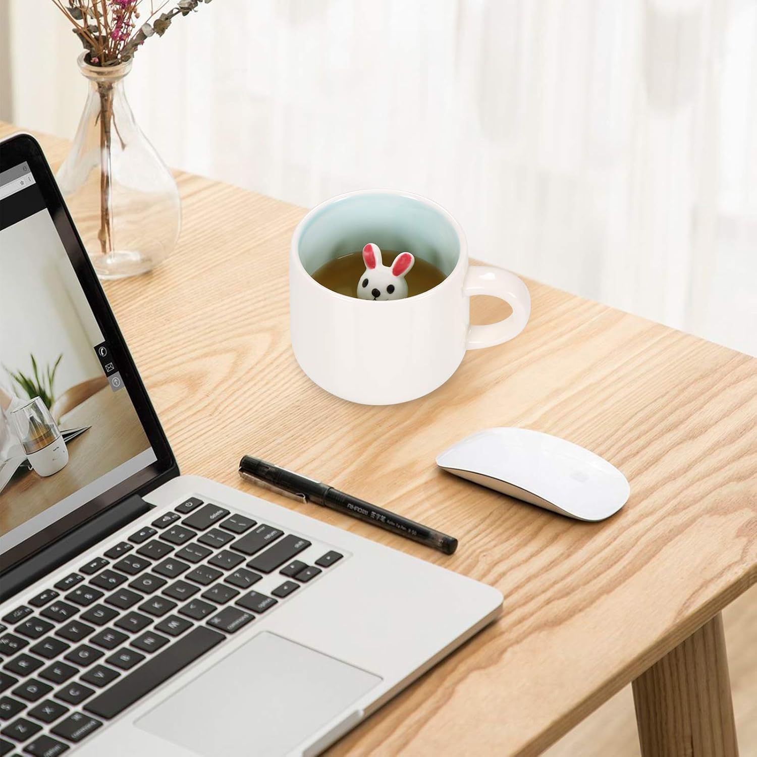 3D Coffee Mug Baby Cow Inside Cup,Cute Handmade Animal Figurine Ceramics Teacup,Christmas,Birthday,Mother's Day Gifts for Friends Family or Kids,Best Cocoa Cups Couples Mugs (White Cow) - Image 2