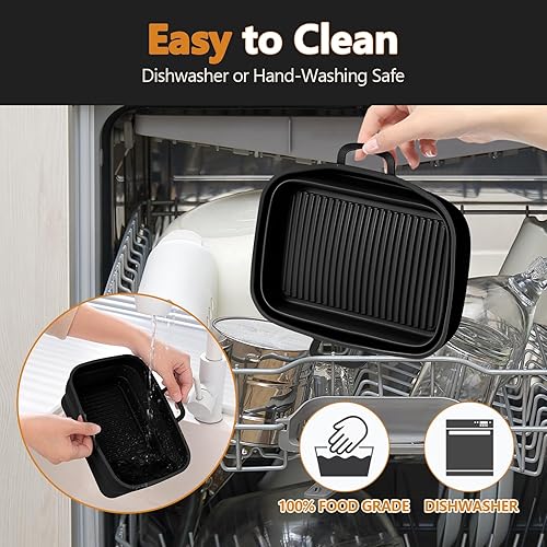 Miniatura 5 de Paquete de 2 forros plegables de silicona para freidora de aire NINJA Foodi de 8 cuartos y 10 cuartos de galón NINJA Foodi Dual, olla rectangular de