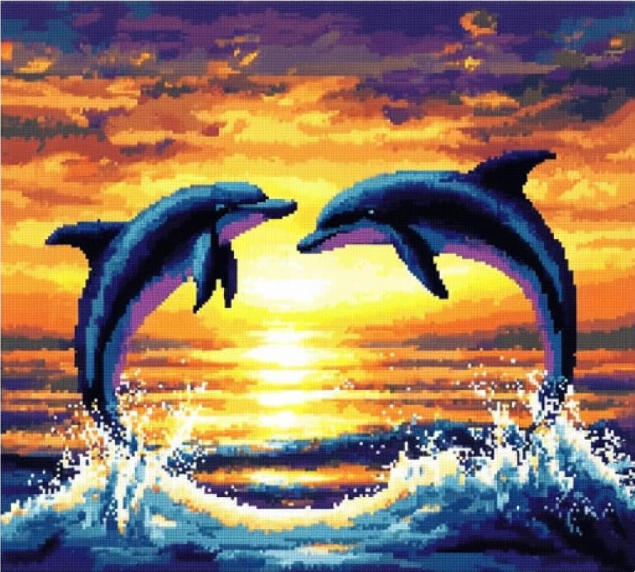 AxiangziK DIY Counted Cross Stitch Kits Waves and Dolphins 11CT 30x40cm