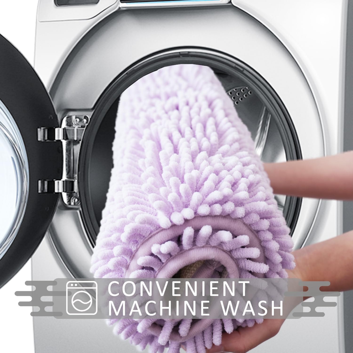 Tappeto da bagno in ciniglia, extra spesso e assorbente, antiscivolo, lavabile in lavatrice, asciugabile in asciugatrice, morbido e accogliente, da utilizzare sotto la doccia, vasca da bagno