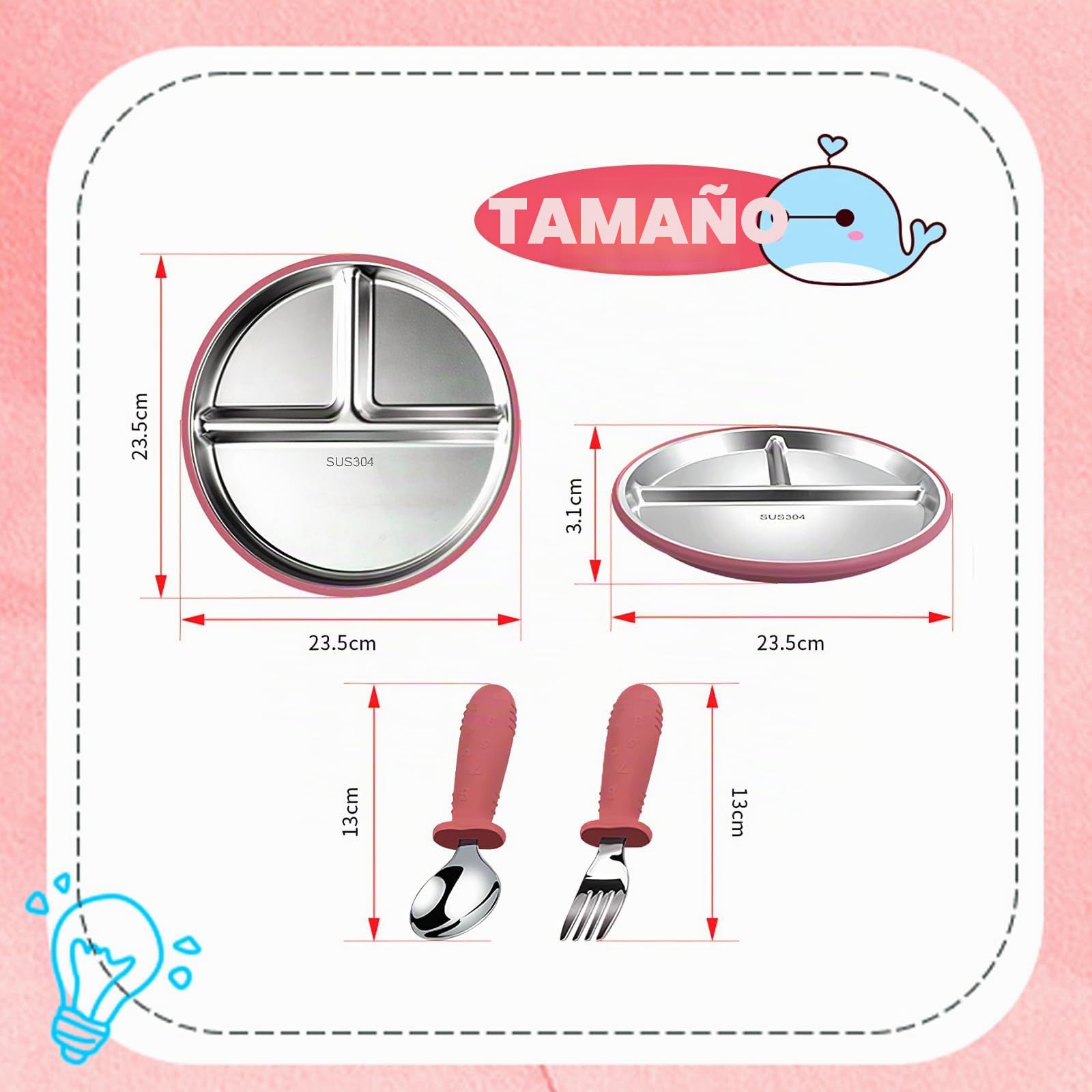 3 Cuencos Bebé Acero Inoxidable con Ventosa & Cuchara Inox | Cuencos antideslizantes para bebé, aptos tronas, sin BPA & irrompibles – regalo ideal para nacimiento o primera comida