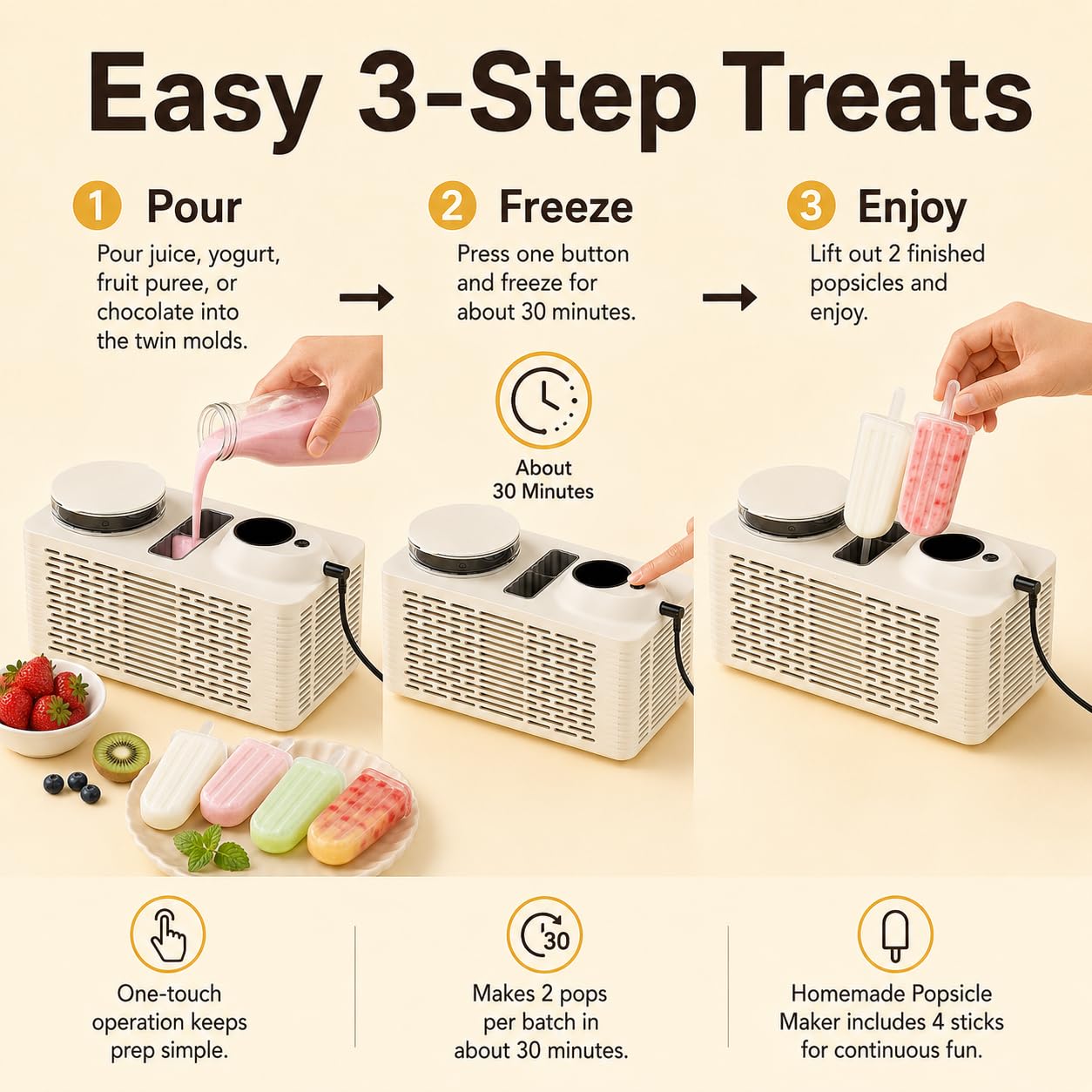 Mini Ice Pop Maker Machine - 12V Compatible, Homemade Popsicle Maker for Home, Office, Camping, RV & Travel - Easy to Use Ice Treats