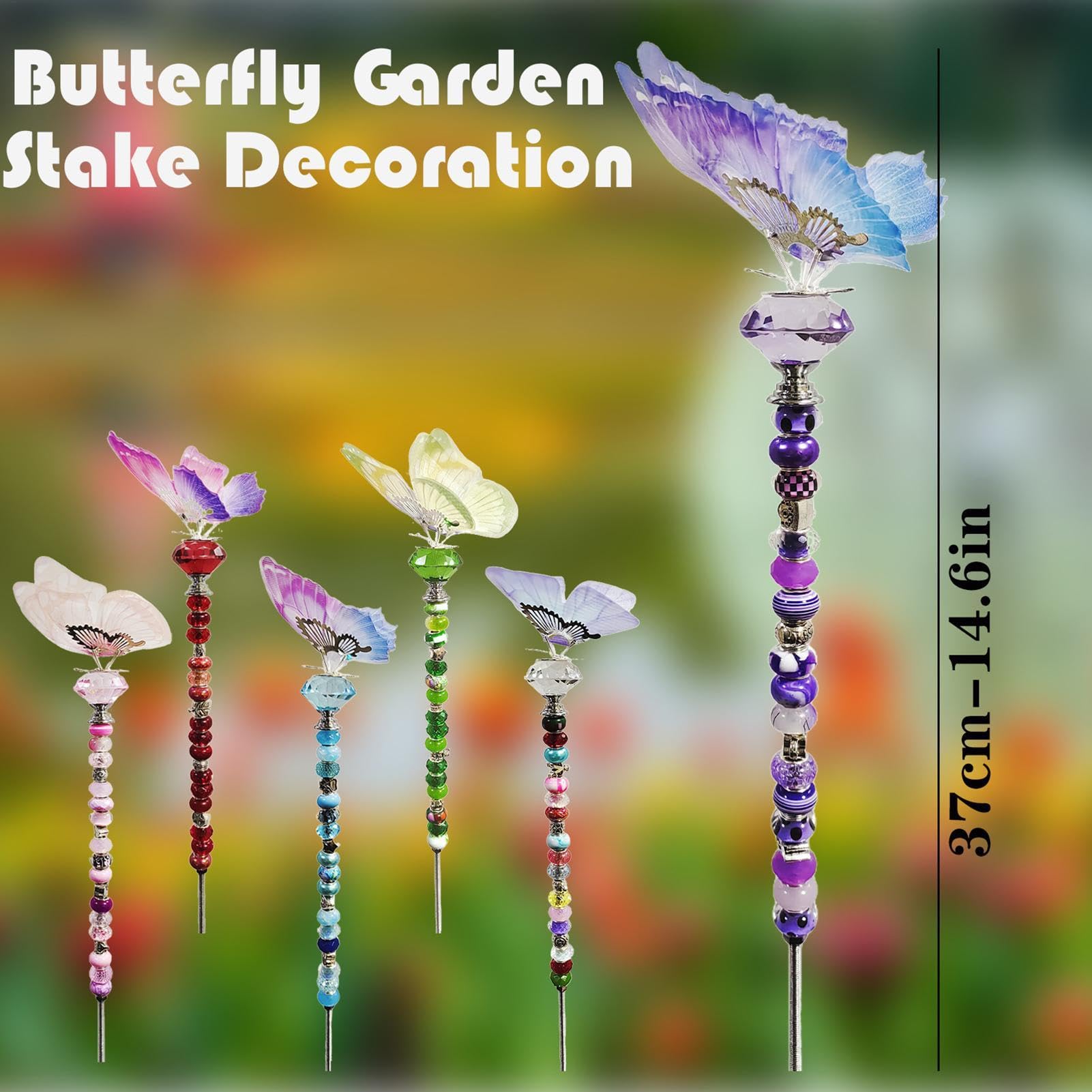 Fairy Garden Stakes Kit, akcesoria do dekoracji ogrodu, ogrodowego, ręcznie robione sztabki ścienne z 6 koralikami gwintowanymi, kryształami, orzechami i koralikami z otworami do