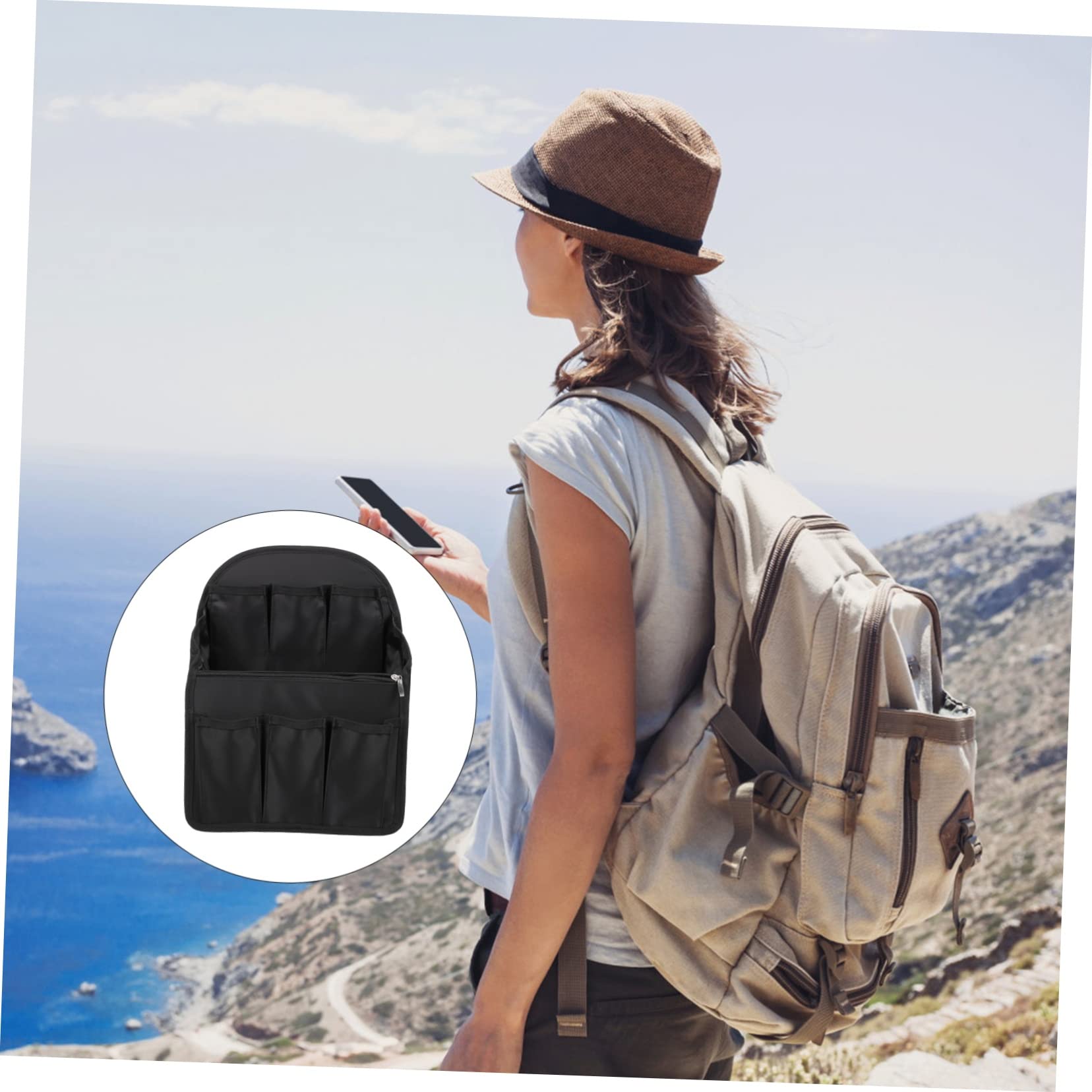 Inserto Organizzatore per Zaino Viaggio Multi Scomparti in Nailon Nero