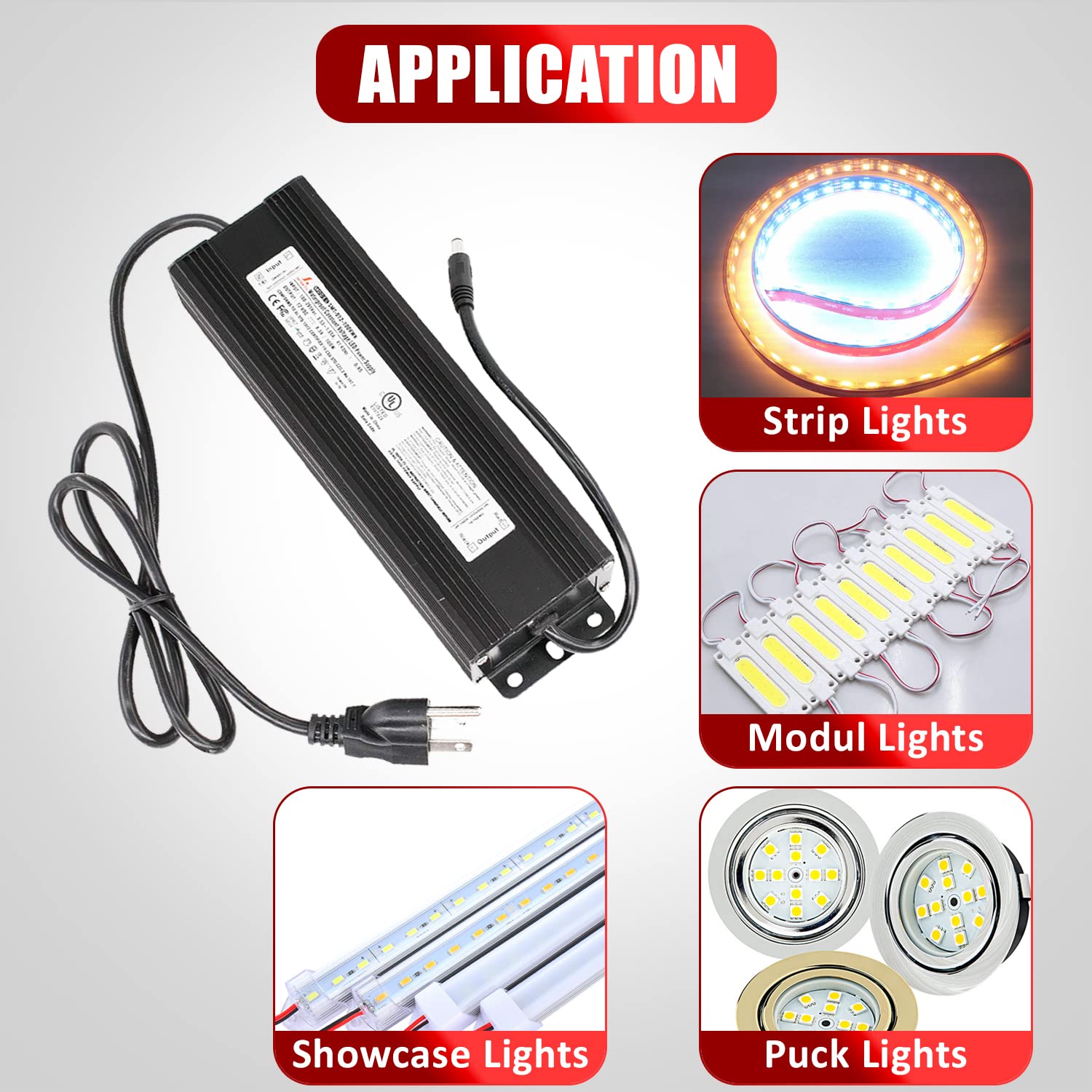 12V 100W Waterproof LED Driver Power Supply Transformer Adapter UL Listed AC to 12v DC Low Voltage Output with 3-Prong Plug for LED Light, Strip, Under Cabinet Projects