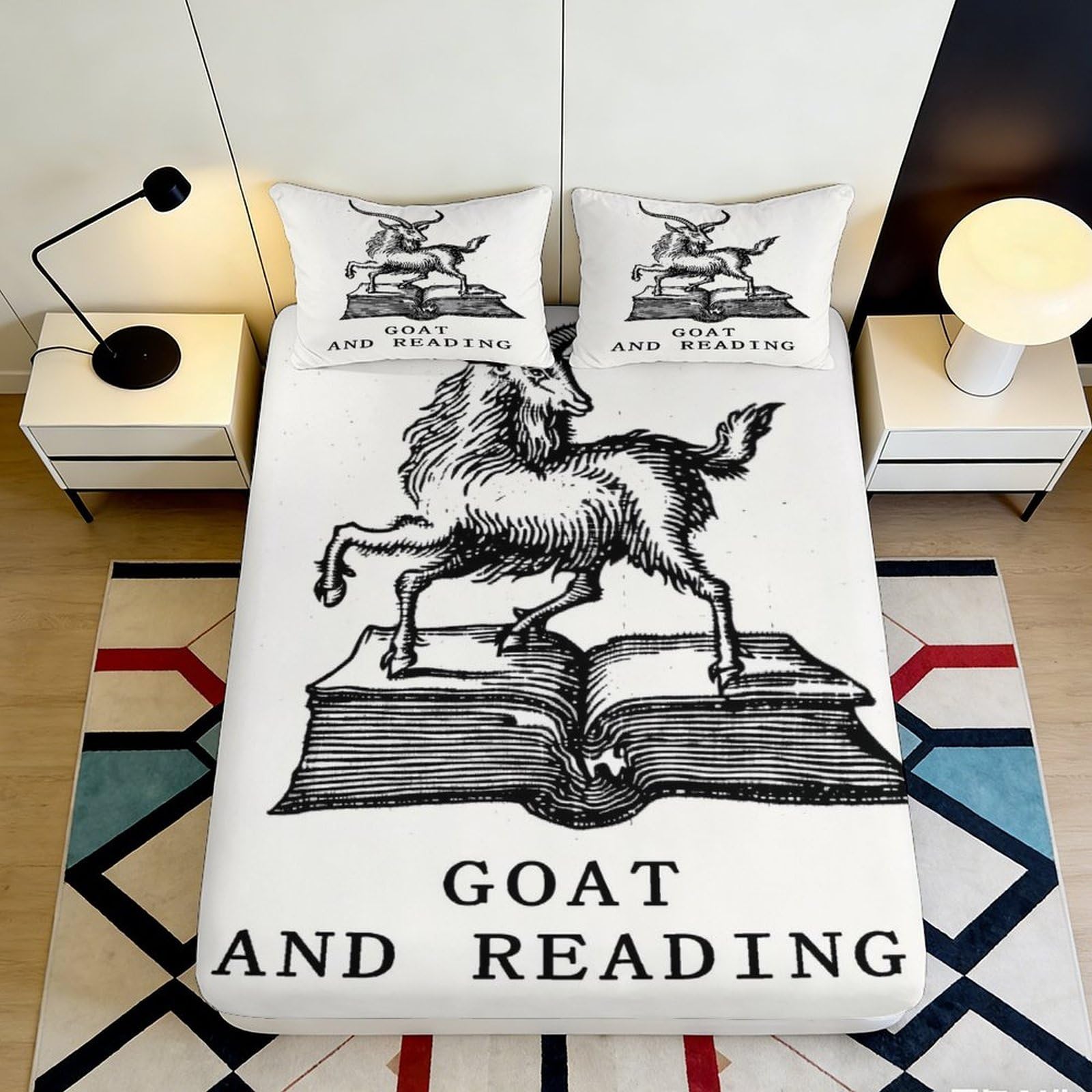 Jqzkxnhpbr Style-8 3D Printed Goat Illustration Fitted Sheet Microfiber Soft Breathable Book Theme Mattress Cover For Bedroom Dorm 90X200x25cm