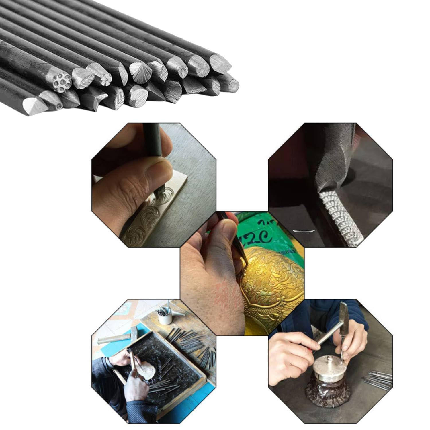 Kit Attrezzi Incisione 20 Pezzi Acciaio Inox Utensili Lavorazione Gioielli | Punte Multidimensione Ergonomiche, Kit Portatile Per Cesellatura Fai Da Te